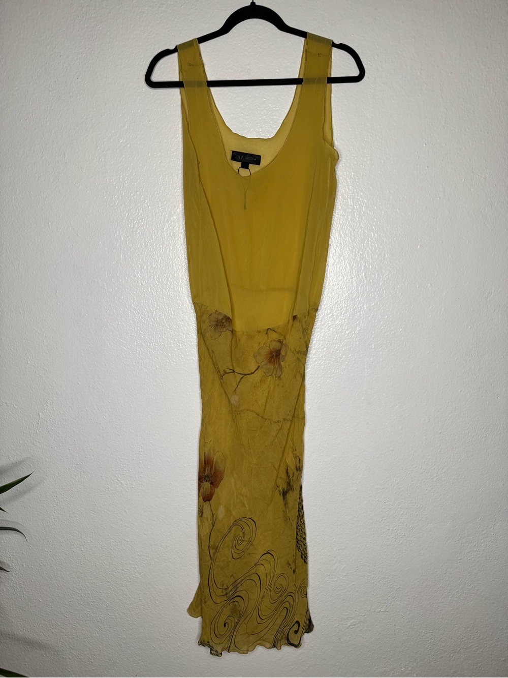 Zara Elegant Mustard Yellow Floral Maxi Dress Small